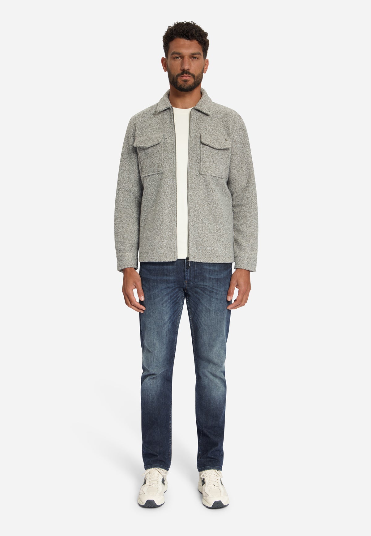 Bouclé-Overshirt mit Reißverschluss | Grey Melange