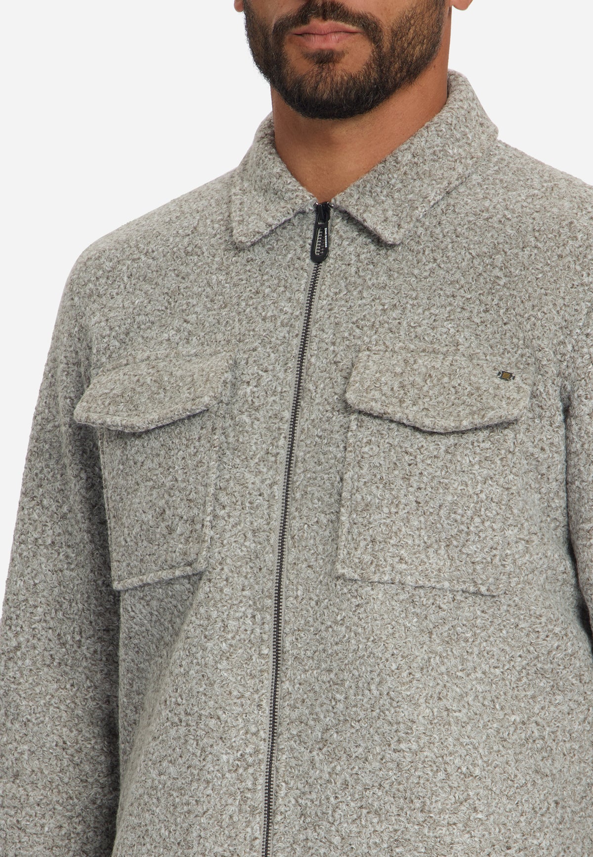 Bouclé-Overshirt mit Reißverschluss | Grey Melange