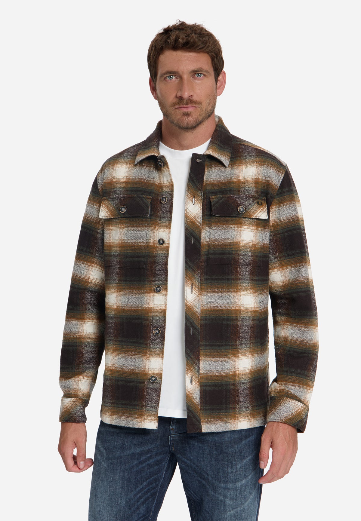 Baumwoll-Overshirt mit Karomuster | Stone