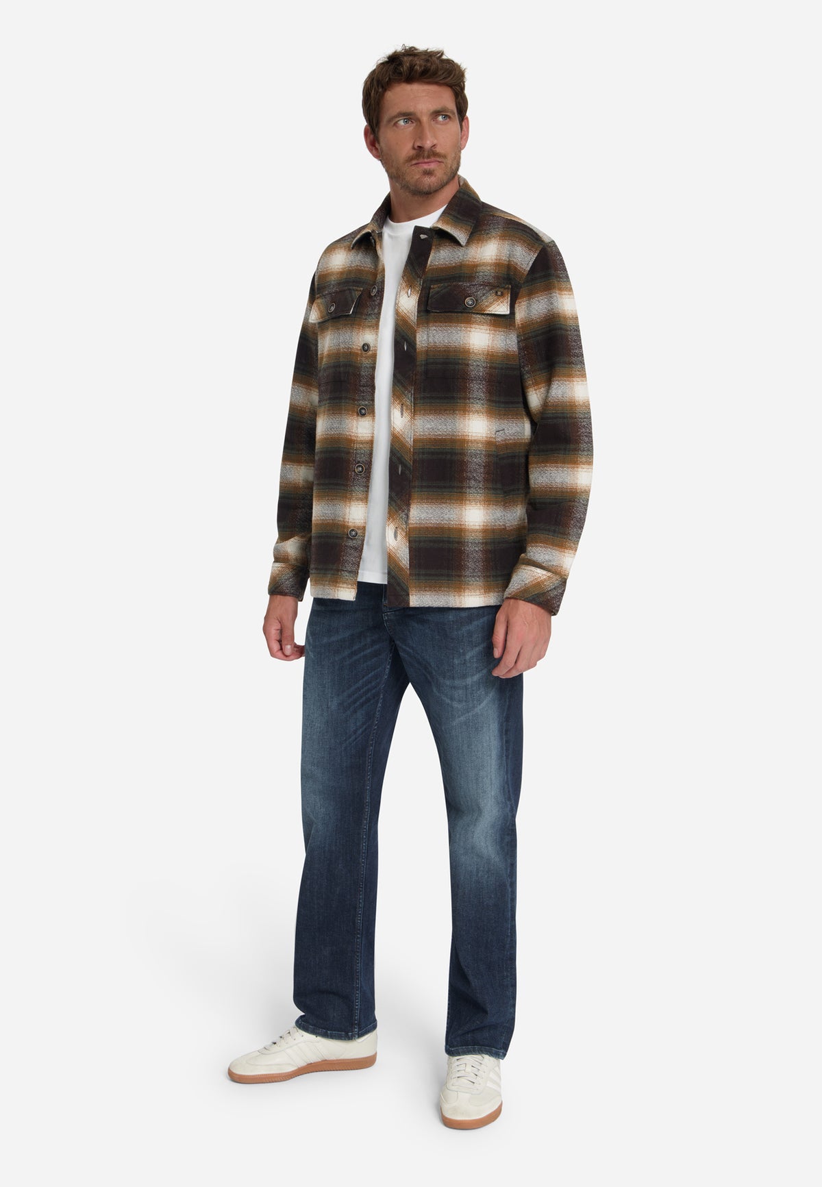 Baumwoll-Overshirt mit Karomuster | Stone