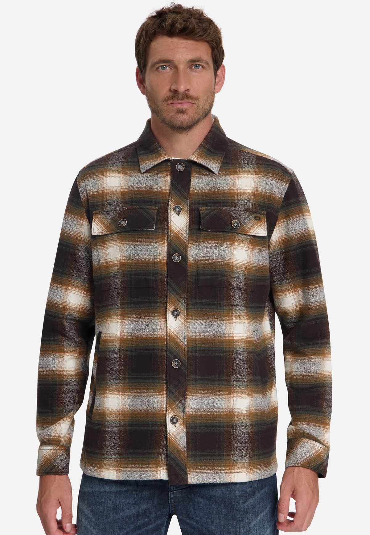 Baumwoll-Overshirt mit Karomuster | Stone
